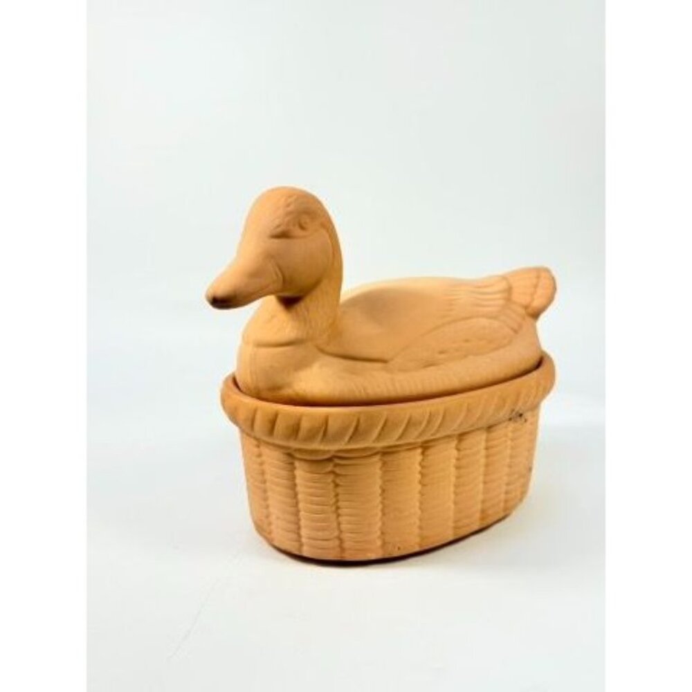 Lidded Casserole Duck on Nest Terra Cotta Baking Dish Vintage Kitchen Decor Clay - Picture 3 of 15